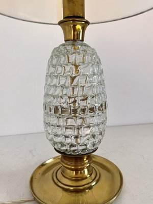 Mid-Century Table Lamp with Brass and Creased Murano Glass Base, 1960s-VNE-1341687