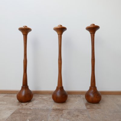 Mid-Century Tall Wooden Candleholders, 1960s, Set of 3-JRP-705659