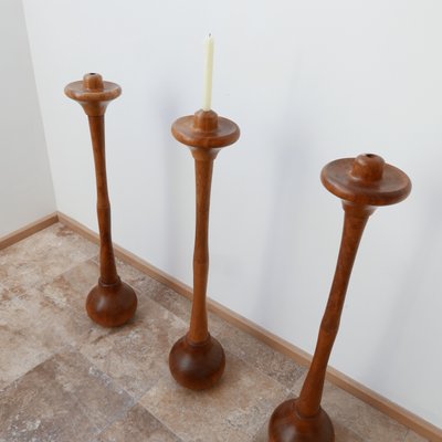 Mid-Century Tall Wooden Candleholders, 1960s, Set of 3-JRP-705659