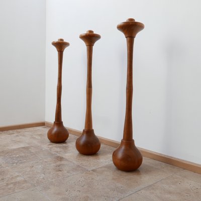 Mid-Century Tall Wooden Candleholders, 1960s, Set of 3-JRP-705659