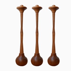 Mid-Century Tall Wooden Candleholders, 1960s, Set of 3-JRP-705659