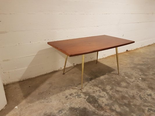 Mid-Century Teak and Brass Coffee Table, 1950s-LDW-565955