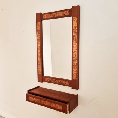 Mid-Century Teak and Copper Hallway Set with Mirror and Shelve, 1960s, Set of 2-LDW-1804505