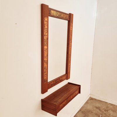 Mid-Century Teak and Copper Hallway Set with Mirror and Shelve, 1960s, Set of 2-LDW-1804505