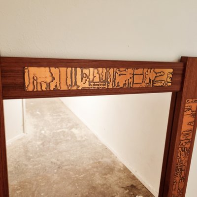 Mid-Century Teak and Copper Hallway Set with Mirror and Shelve, 1960s, Set of 2-LDW-1804505