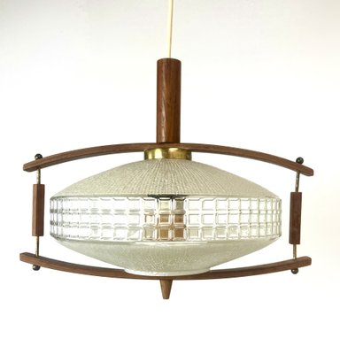 Mid-Century Teak and Glass Hanging Lamp, 1960s-WZZ-1385499