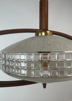 Mid-Century Teak and Glass Hanging Lamp, 1960s-WZZ-1385499