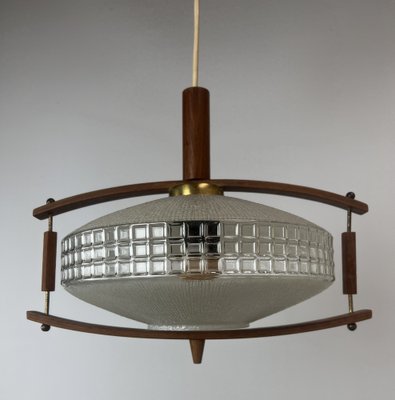 Mid-Century Teak and Glass Hanging Lamp, 1960s-WZZ-1385499