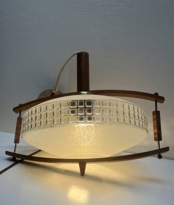 Mid-Century Teak and Glass Hanging Lamp, 1960s-WZZ-1385499