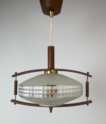 Mid-Century Teak and Glass Hanging Lamp, 1960s-WZZ-1385499