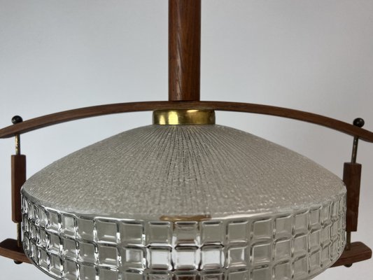 Mid-Century Teak and Glass Hanging Lamp, 1960s-WZZ-1385499