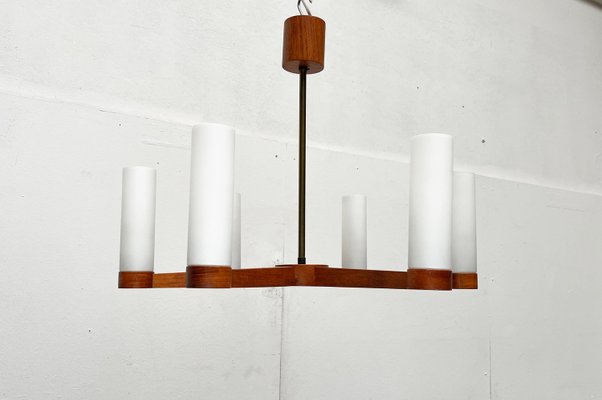 Mid-Century Teak and Glass Pendant Ceiling Lamp, 1960s-UAH-2027775