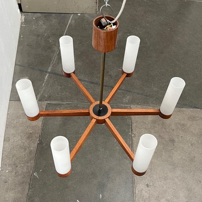 Mid-Century Teak and Glass Pendant Ceiling Lamp, 1960s-UAH-2027775