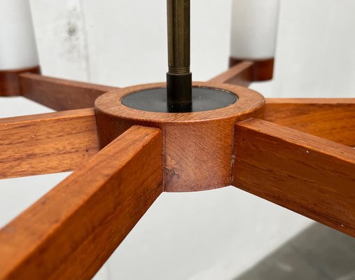 Mid-Century Teak and Glass Pendant Ceiling Lamp, 1960s-UAH-2027775