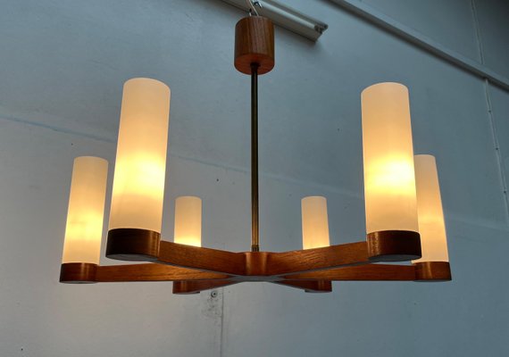 Mid-Century Teak and Glass Pendant Ceiling Lamp, 1960s-UAH-2027775