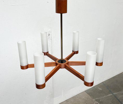 Mid-Century Teak and Glass Pendant Ceiling Lamp, 1960s-UAH-2027775