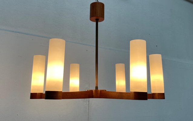 Mid-Century Teak and Glass Pendant Ceiling Lamp, 1960s-UAH-2027775