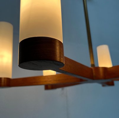 Mid-Century Teak and Glass Pendant Ceiling Lamp, 1960s-UAH-2027775