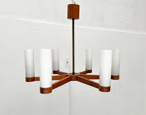 Mid-Century Teak and Glass Pendant Ceiling Lamp, 1960s-UAH-2027775