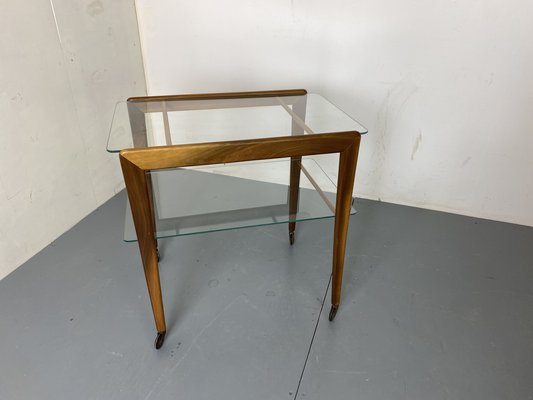 Mid-Century Teak and Glass Trolley Side Table, 1950s-DE-1738689