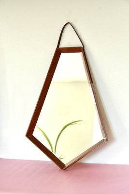 Mid-Century Teak and Leather Mirror, Italy, 1950s-HUY-1748866