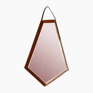 Mid-Century Teak and Leather Mirror, Italy, 1950s-HUY-1748866