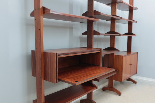 Mid-Century Teak Bookcase with Folding Desk, 1950s-ZQ-2020292