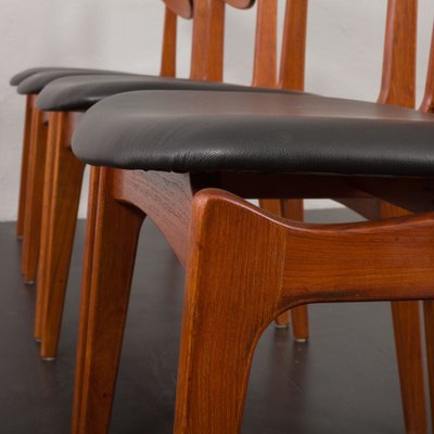 Mid-Century Teak Chairs with Black Aniline Leather Seats by Funder-Schmidt & Madsen, Denmark, 1960s, Set of 4-UE-1764423