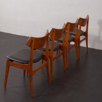 Mid-Century Teak Chairs with Black Aniline Leather Seats by Funder-Schmidt & Madsen, Denmark, 1960s, Set of 4-UE-1764423