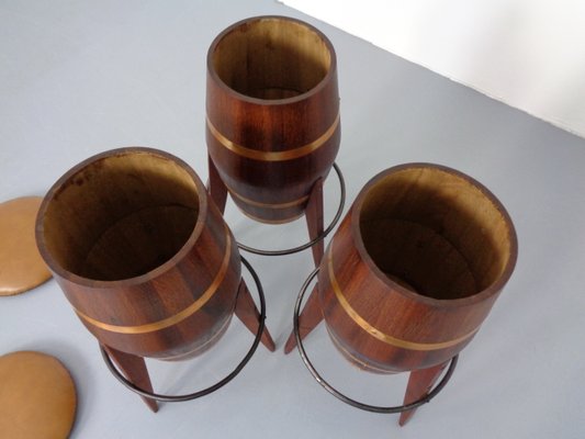 Mid-Century Teak & Copper Barstools, 1960s, Set of 3-RDW-1080188