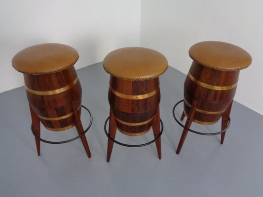 Mid-Century Teak & Copper Barstools, 1960s, Set of 3-RDW-1080188