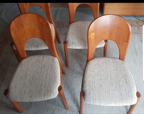 Mid-Century Teak Dining Chairs with Original Wool Fabric by Nils Koefod for Koefoeds Hornslet, 1960s, Set of 4-QDP-1706772