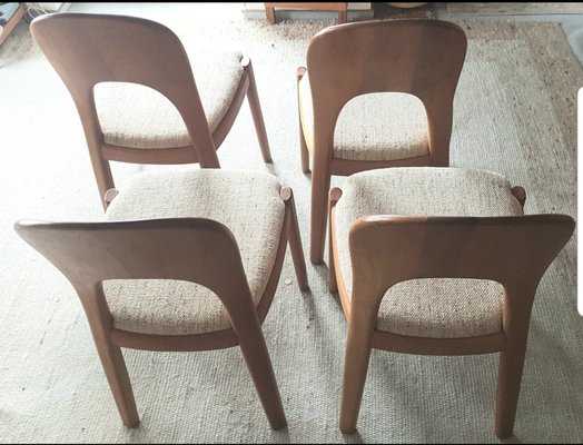 Mid-Century Teak Dining Chairs with Original Wool Fabric by Nils Koefod for Koefoeds Hornslet, 1960s, Set of 4-QDP-1706772