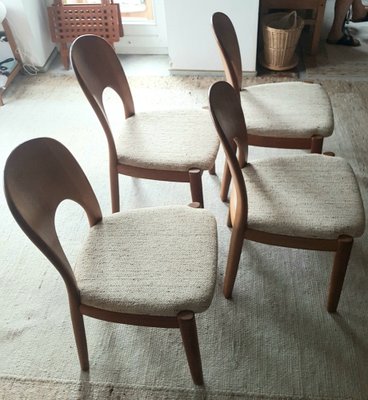 Mid-Century Teak Dining Chairs with Original Wool Fabric by Nils Koefod for Koefoeds Hornslet, 1960s, Set of 4-QDP-1706772