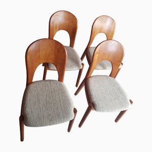 Mid-Century Teak Dining Chairs with Original Wool Fabric by Nils Koefod for Koefoeds Hornslet, 1960s, Set of 4-QDP-1706772