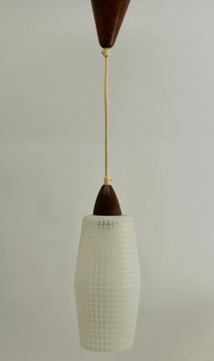 Mid-Century Teak With Frosted Optical Shade Pendant Light-MJY-1148732