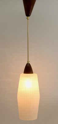 Mid-Century Teak With Frosted Optical Shade Pendant Light-MJY-1148732