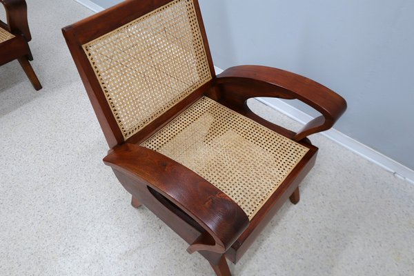 Mid-Century Teak Wood and Vienna Straw Armchair, 1950s-ZQ-1770605