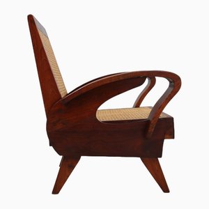 Mid-Century Teak Wood and Vienna Straw Armchair, 1950s-ZQ-1770605