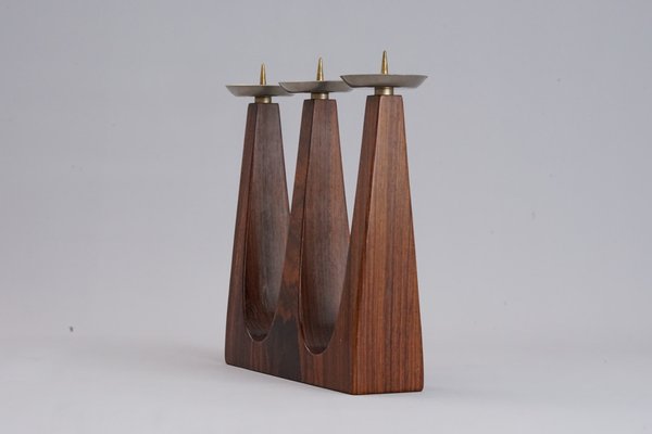 Mid-Century Three Flame Candlestick in Rosewood, 1960s-XNJ-1424632