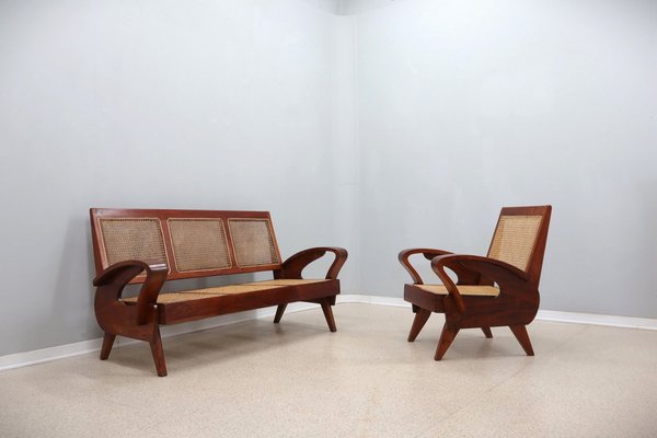 Mid-Century Three-Seater Sofa Bench in Teak, 1950s-ZQ-1770606