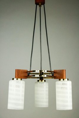 Mid-Century Triangular Teak, Brass & Glass Pendant Lamp-FUP-859982