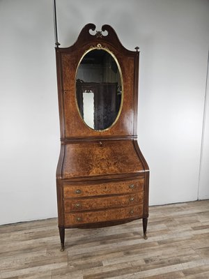 Mid-Century Trumeau in Inlaid Wood and Worked Brass with Flap and Drawers, 1950-ZUW-2035916