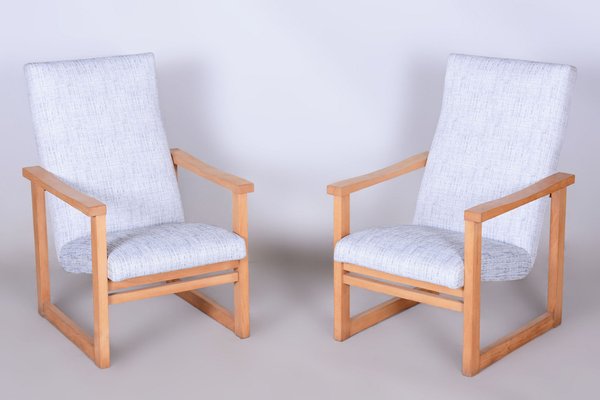 Mid-Century Upholstered Beech Armchairs, Former Czechoslovakia, 1960s, Set of 2-WHY-1790782