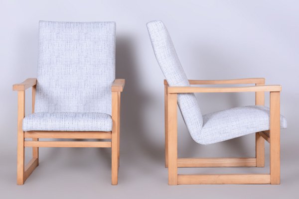 Mid-Century Upholstered Beech Armchairs, Former Czechoslovakia, 1960s, Set of 2-WHY-1790782