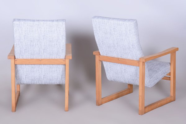 Mid-Century Upholstered Beech Armchairs, Former Czechoslovakia, 1960s, Set of 2-WHY-1790782