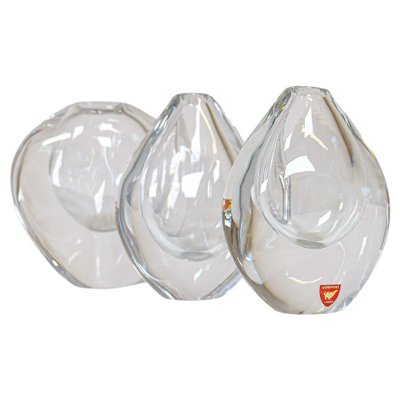 Mid-Century Vases and Plate Clear Crystal Glass from Orrefors, Sweden, 1950, Set of 3-UYK-1181643