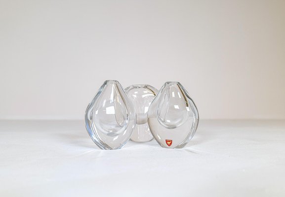 Mid-Century Vases and Plate Clear Crystal Glass from Orrefors, Sweden, 1950, Set of 3-UYK-1181643