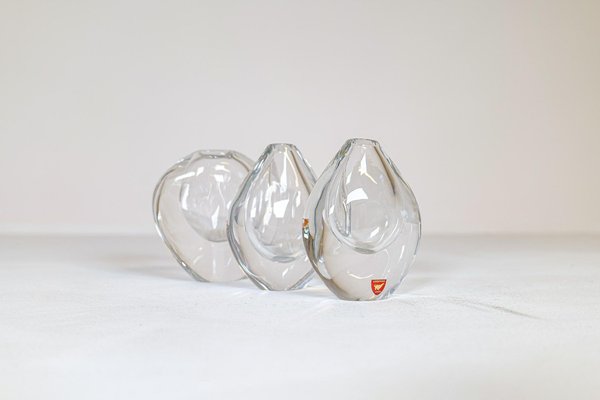 Mid-Century Vases and Plate Clear Crystal Glass from Orrefors, Sweden, 1950, Set of 3-UYK-1181643