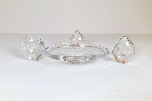 Mid-Century Vases and Plate Clear Crystal Glass from Orrefors, Sweden, 1950, Set of 3-UYK-1181643